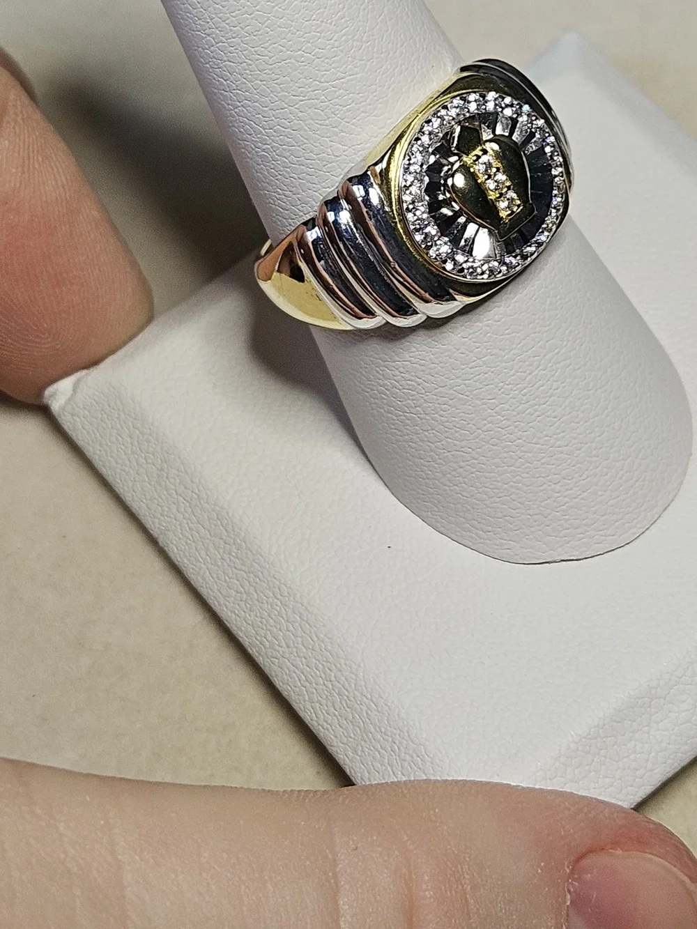 Men's Two-Tone Crown Signet Ring - 925 Sterling Silver